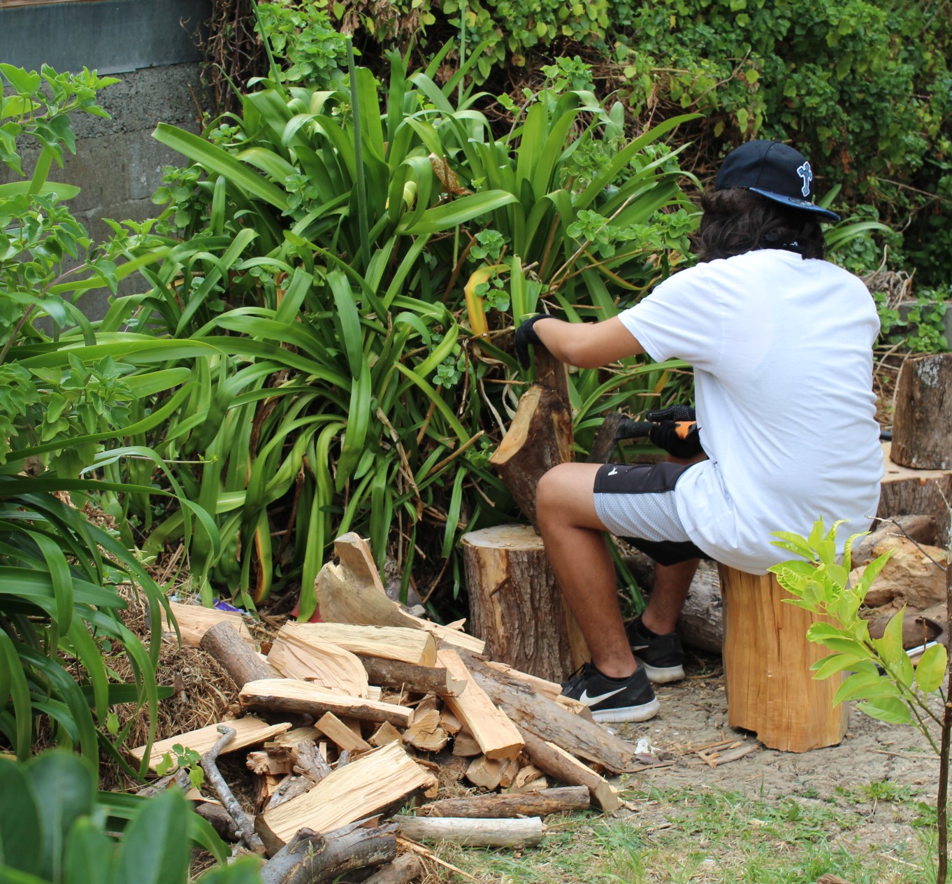 image of student gardening