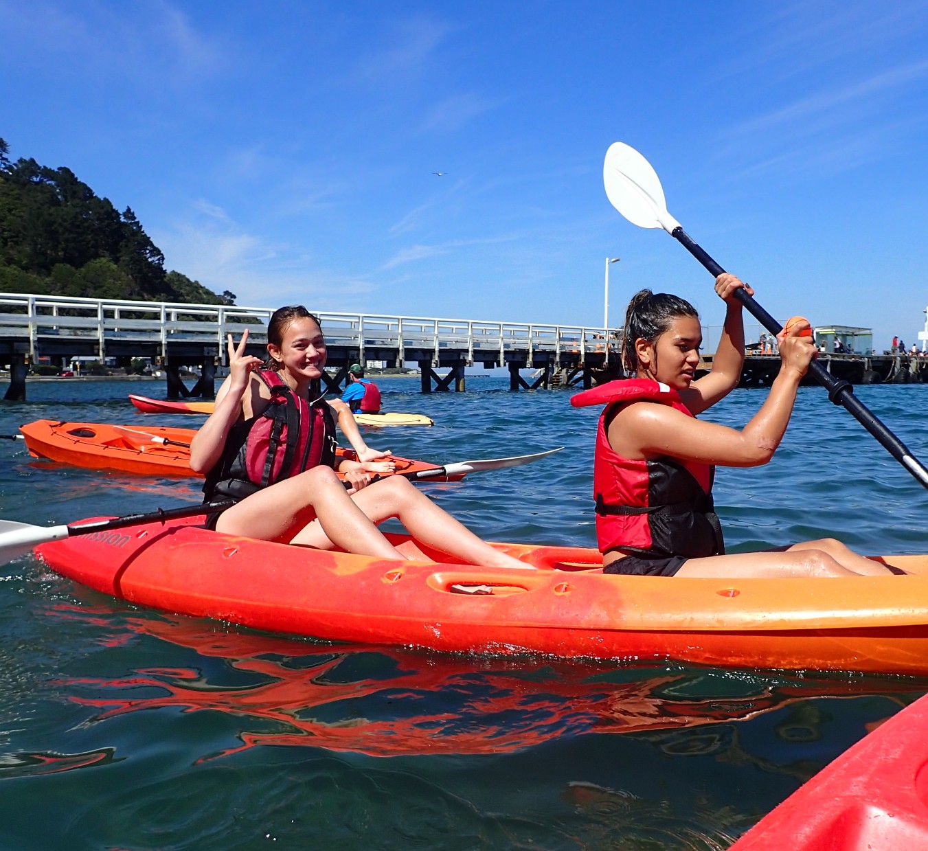 image of student kayaking